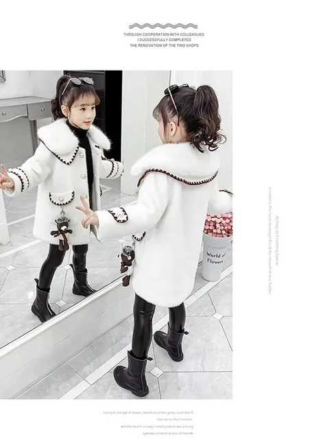 Zimowa wełniana kurtka dla dziewczynki - nowa 2021 KOREAŃSKA WERSJA - Mink aksamitne pogrubienie płaszcz średniej długości klapa Casual odzież dziecięca - Wianko - 11