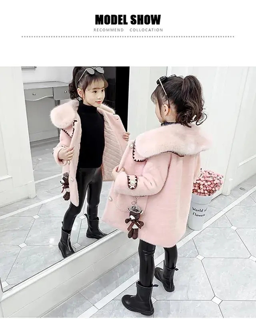 Zimowa wełniana kurtka dla dziewczynki - nowa 2021 KOREAŃSKA WERSJA - Mink aksamitne pogrubienie płaszcz średniej długości klapa Casual odzież dziecięca - Wianko - 5
