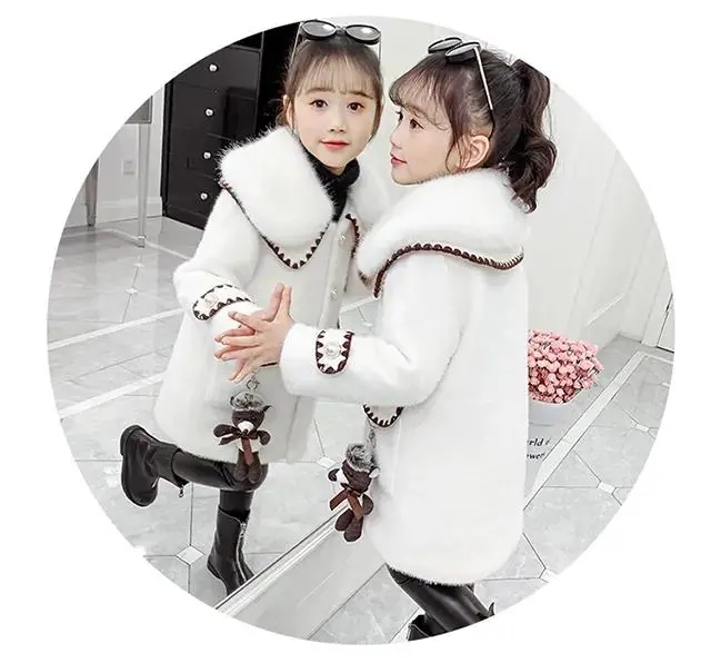 Zimowa wełniana kurtka dla dziewczynki - nowa 2021 KOREAŃSKA WERSJA - Mink aksamitne pogrubienie płaszcz średniej długości klapa Casual odzież dziecięca - Wianko - 12