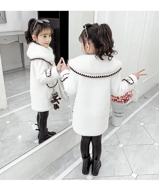 Zimowa wełniana kurtka dla dziewczynki - nowa 2021 KOREAŃSKA WERSJA - Mink aksamitne pogrubienie płaszcz średniej długości klapa Casual odzież dziecięca - Wianko - 13
