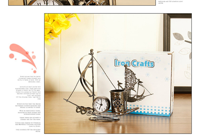 Kreatywna żaglówka w kształcie obsadka do pióra z zegarem ołówkowa, Box Organizer na biurko z podstawką papierniczą - Wianko - 11