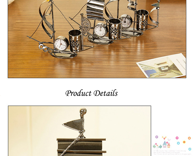 Kreatywna żaglówka w kształcie obsadka do pióra z zegarem ołówkowa, Box Organizer na biurko z podstawką papierniczą - Wianko - 8