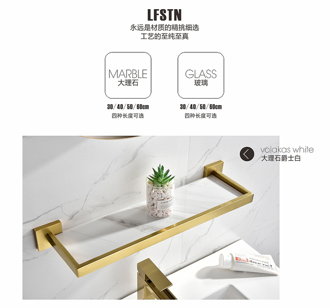 Półka łazienkowa narożna 304 ze stali nierdzewnej, 30 cm, z szklaną półką, w kolorze szczotkowanego złota - Wianko - 3