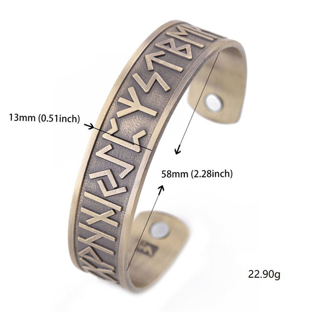 Bransoletka mankietowa metalowa Skyrim Nordic Viking z 24 runami - zdrowotna o opiece magnetycznej, vintage talizman biżuteria amulet - prezent dla mężczyzny - Wianko - 10