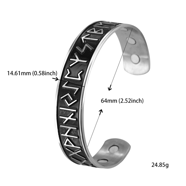 Bransoletka mankietowa metalowa Skyrim Nordic Viking z 24 runami - zdrowotna o opiece magnetycznej, vintage talizman biżuteria amulet - prezent dla mężczyzny - Wianko - 11