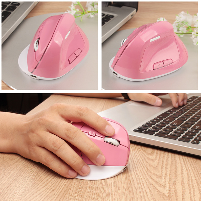 Bezprzewodowa mysz pionowa Jelly Comb akumulatorowa do laptopa i Notebook z ergonomiczną konstrukcją, 6 klawiszy, w kolorze różowym - Wianko - 7