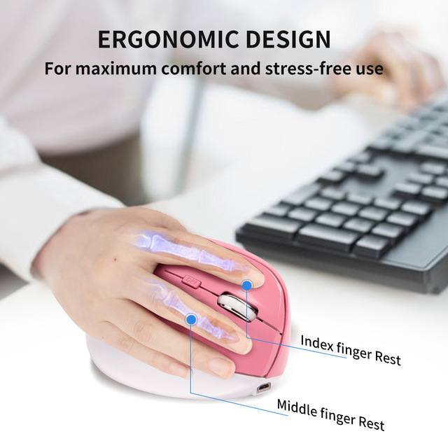 Bezprzewodowa mysz pionowa Jelly Comb akumulatorowa do laptopa i Notebook z ergonomiczną konstrukcją, 6 klawiszy, w kolorze różowym - Wianko - 5