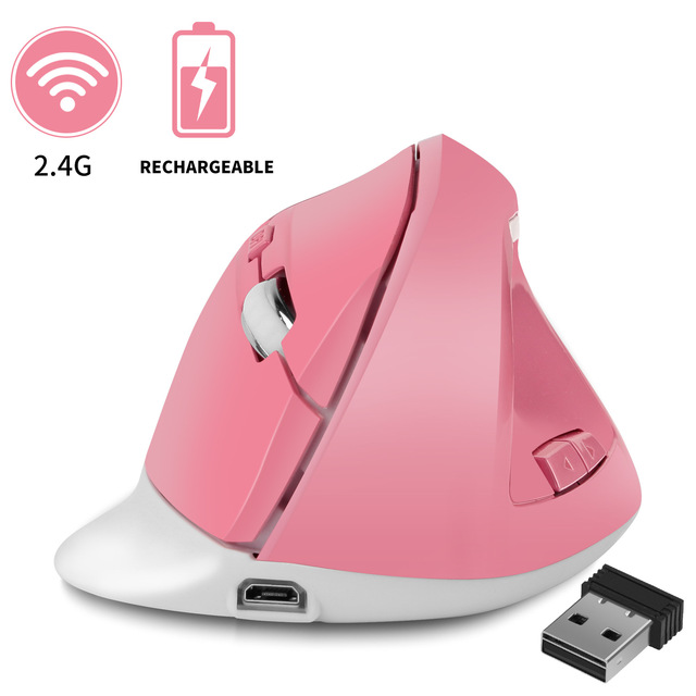 Bezprzewodowa mysz pionowa Jelly Comb akumulatorowa do laptopa i Notebook z ergonomiczną konstrukcją, 6 klawiszy, w kolorze różowym - Wianko - 1