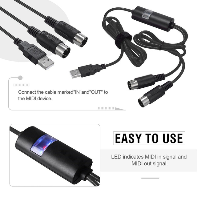 Kabel SLADE 2m USB do MIDI dla fortepianu, elektrycznego bębna i gitary - wsparcie Windows i Mac OS - Wianko - 5