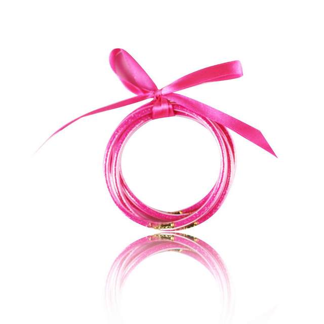 Zestaw 5 fioletowych bransoletek galaretkowych wypełnionych brokatem dla kobiet z silikonowymi kołami i ozdobnym łukiem - świąteczna biżuteria - Wianko - 95