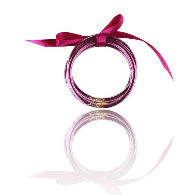 Zestaw 5 fioletowych bransoletek galaretkowych wypełnionych brokatem dla kobiet z silikonowymi kołami i ozdobnym łukiem - świąteczna biżuteria - Wianko - 85
