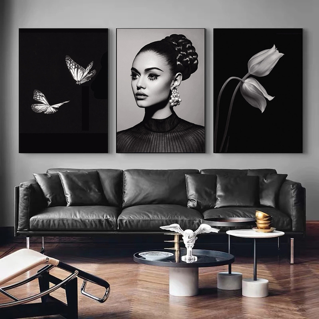 Malarstwo czarno-białe - Butterfly Lady: grafika artystyczna inspirowana starym gramofonem do dekoracji mieszkania - Wianko - 7