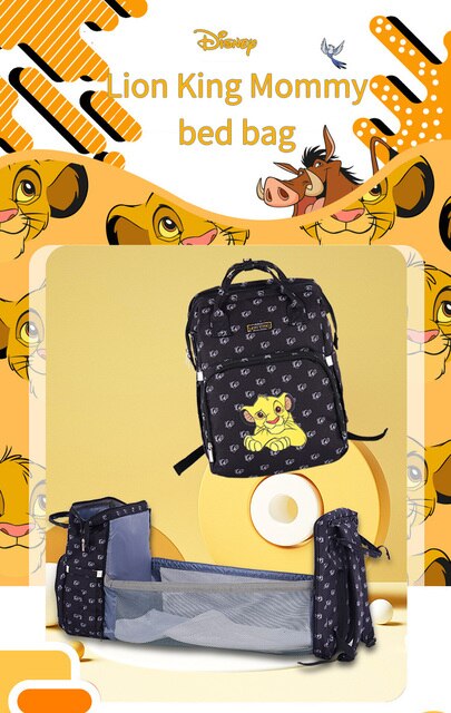 Disney torba na pieluchy dla niemowląt z łóżkiem składanym - Król Lew, wielofunkcyjny plecak z przenośnym łóżeczkiem dla dziecka i tabletem do rysowania - Wianko - 2