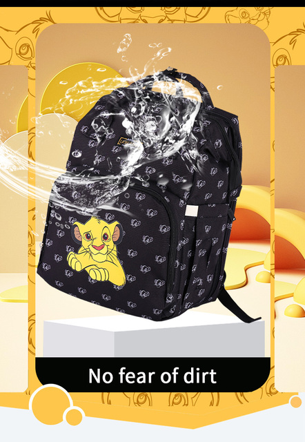 Disney torba na pieluchy dla niemowląt z łóżkiem składanym - Król Lew, wielofunkcyjny plecak z przenośnym łóżeczkiem dla dziecka i tabletem do rysowania - Wianko - 5