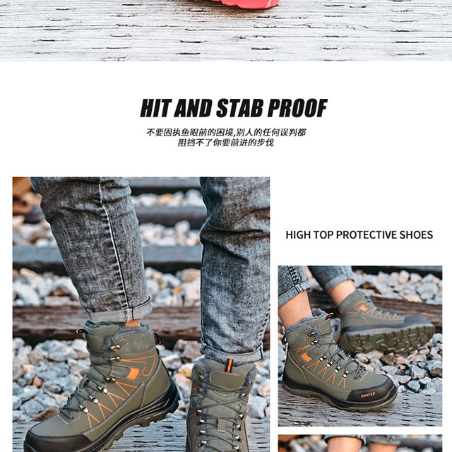 Męskie wysokie buty robocze BHP zimowe z ochroną na przecięcia i uderzenia, a także z podszewką aksamitną zapewniającą ciepło - Wianko - 10