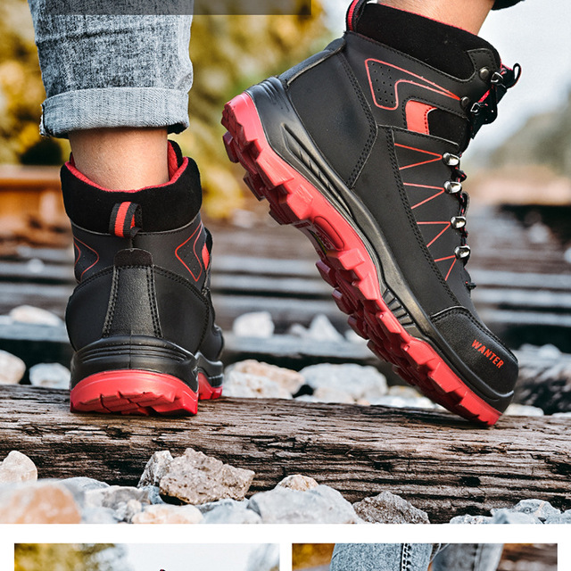 Męskie wysokie buty robocze BHP zimowe z ochroną na przecięcia i uderzenia, a także z podszewką aksamitną zapewniającą ciepło - Wianko - 19