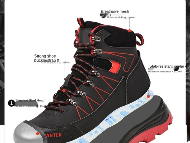 Męskie wysokie buty robocze BHP zimowe z ochroną na przecięcia i uderzenia, a także z podszewką aksamitną zapewniającą ciepło - Wianko - 31