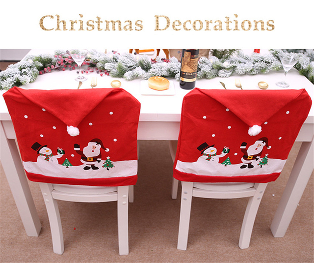 Czerwony kapelusz Mikołaja na stół obiadowy i krzesło Noel – dekoracje na Boże Narodzenie i Nowy Rok - Wianko - 1