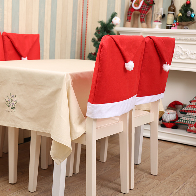 Czerwony kapelusz Mikołaja na stół obiadowy i krzesło Noel – dekoracje na Boże Narodzenie i Nowy Rok - Wianko - 8