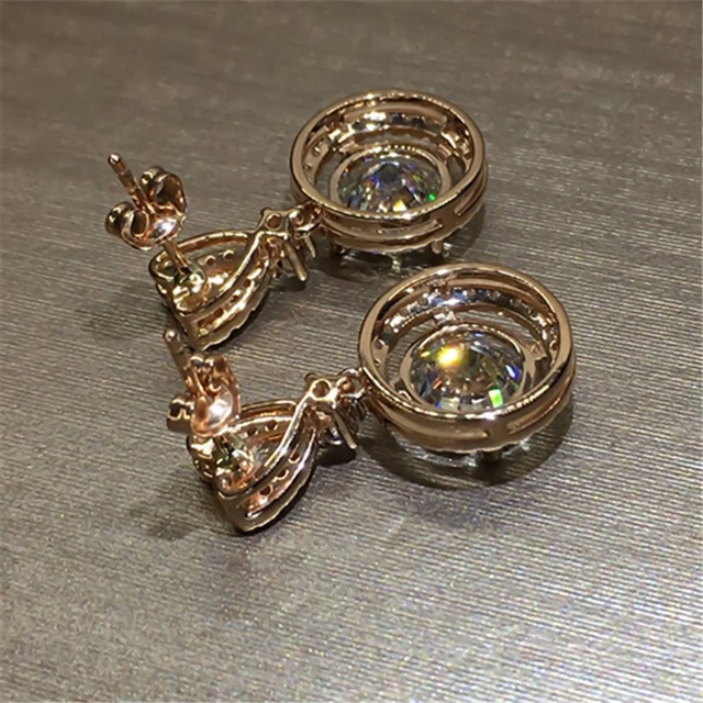 Nowoczesne złote kolczyki wiszące z sercem i dużym okrągłym wiszącym kamieniem cyrkonii - biżuteria dla kobiet i dziewczynek Huitan - Wianko - 5