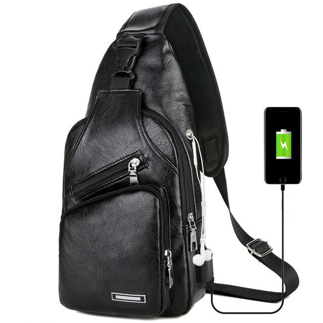 Skórzana torba na ramię dla młodzieży z USB do ładowania - torba piersiowa dla mężczyzn i chłopców - Wianko - 5