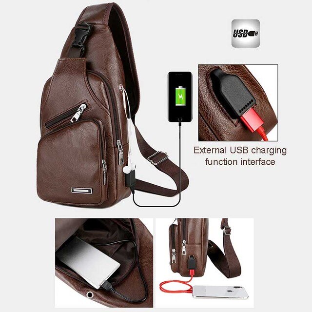 Skórzana torba na ramię dla młodzieży z USB do ładowania - torba piersiowa dla mężczyzn i chłopców - Wianko - 9