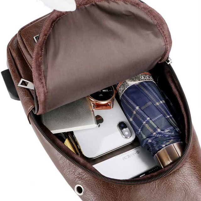 Skórzana torba na ramię dla młodzieży z USB do ładowania - torba piersiowa dla mężczyzn i chłopców - Wianko - 7