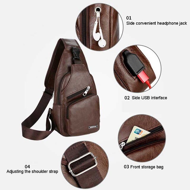 Skórzana torba na ramię dla młodzieży z USB do ładowania - torba piersiowa dla mężczyzn i chłopców - Wianko - 10