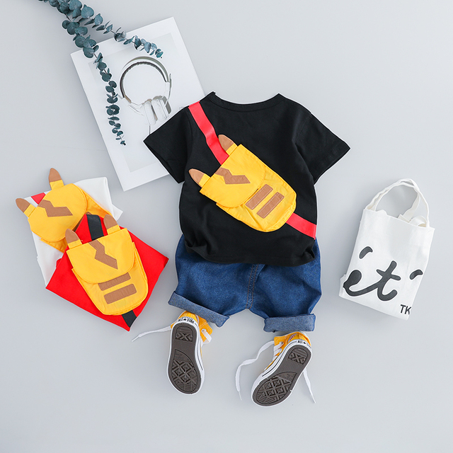 Zestaw letnich ubrań dla niemowląt - koszulka z nadrukiem dla dziewczynek i chłopców oraz spodenki jeansowe dla dzieci - Wianko - 4