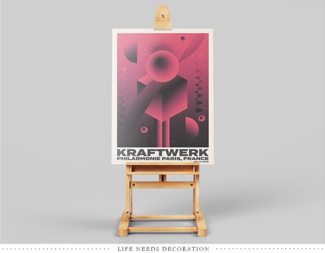 Gigantyczny plakat Vintage Kraftwerk Gig z Gwiazdą Muzyki Piosenkarką - Malarstwo Płótno Klasyczna Retro - Wystrój klubu, Baru, Domu - Wianko - 3
