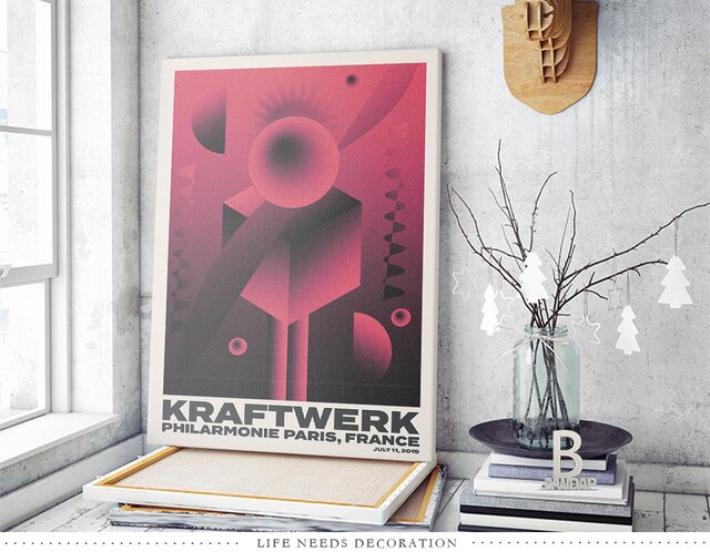 Gigantyczny plakat Vintage Kraftwerk Gig z Gwiazdą Muzyki Piosenkarką - Malarstwo Płótno Klasyczna Retro - Wystrój klubu, Baru, Domu - Wianko - 5