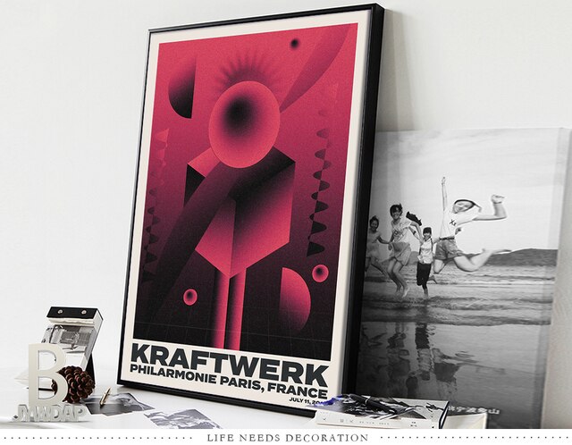 Gigantyczny plakat Vintage Kraftwerk Gig z Gwiazdą Muzyki Piosenkarką - Malarstwo Płótno Klasyczna Retro - Wystrój klubu, Baru, Domu - Wianko - 6
