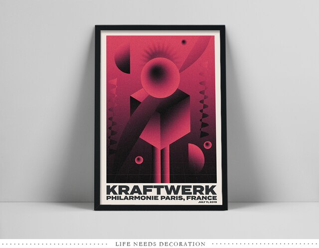 Gigantyczny plakat Vintage Kraftwerk Gig z Gwiazdą Muzyki Piosenkarką - Malarstwo Płótno Klasyczna Retro - Wystrój klubu, Baru, Domu - Wianko - 2