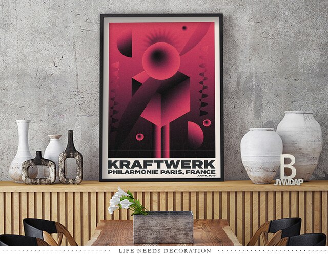 Gigantyczny plakat Vintage Kraftwerk Gig z Gwiazdą Muzyki Piosenkarką - Malarstwo Płótno Klasyczna Retro - Wystrój klubu, Baru, Domu - Wianko - 7