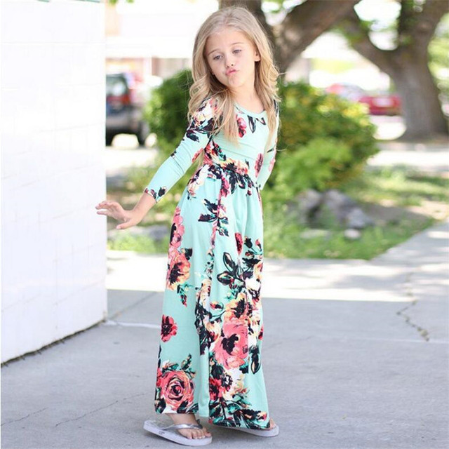 Sukienka dziecięca na jesień z nadrukiem kwiatowym, długie sukienki dla dziewczynek - Wianko - 5