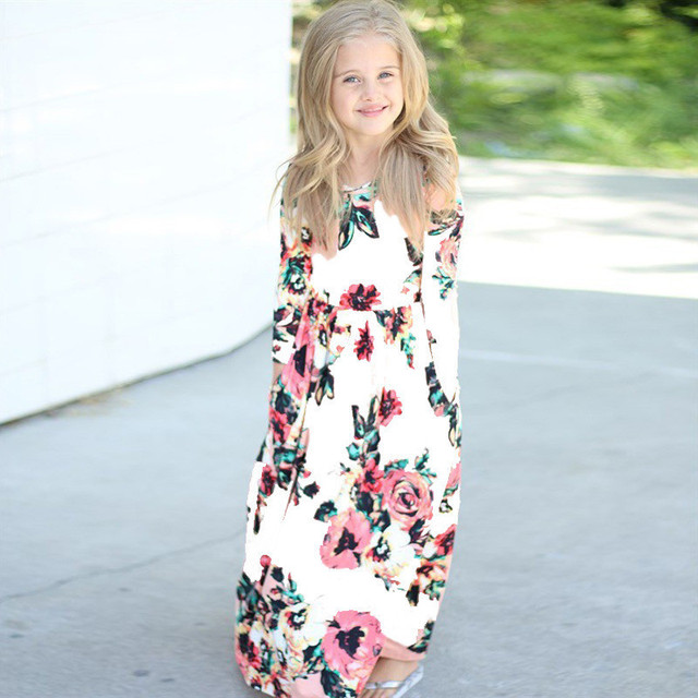 Sukienka dziecięca na jesień z nadrukiem kwiatowym, długie sukienki dla dziewczynek - Wianko - 4