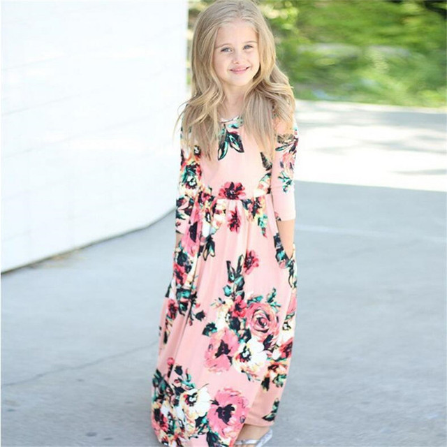 Sukienka dziecięca na jesień z nadrukiem kwiatowym, długie sukienki dla dziewczynek - Wianko - 6