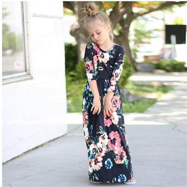 Sukienka dziecięca na jesień z nadrukiem kwiatowym, długie sukienki dla dziewczynek - Wianko - 11