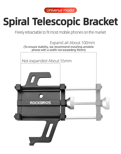 Uchwyt na telefon rowerowy ROCKBROS z aluminium, regulowany, antypoślizgowy, do jazdy górskiej - Wianko - 6