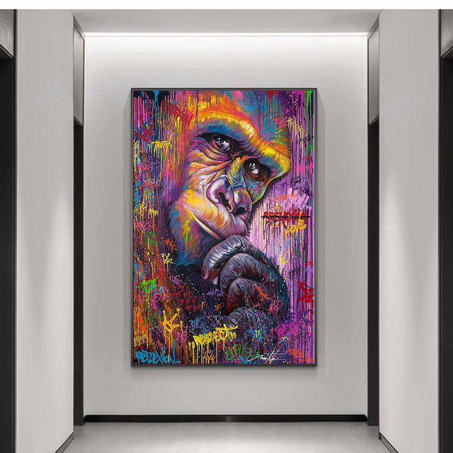 Malarstwo kolorowe zwierzę obraz na płótnie z uroczą małpką - dekoracja wnętrza salonu - Wianko - 8