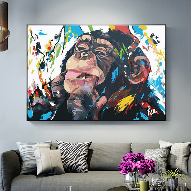 Malarstwo kolorowe zwierzę obraz na płótnie z uroczą małpką - dekoracja wnętrza salonu - Wianko - 5