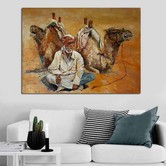Obraz na płótnie Pustynna ściana - plakaty i wydruki artystyczne, wielbłąd i człowiek, nocne widzenie, dekoracje ścienne - Wianko - 5