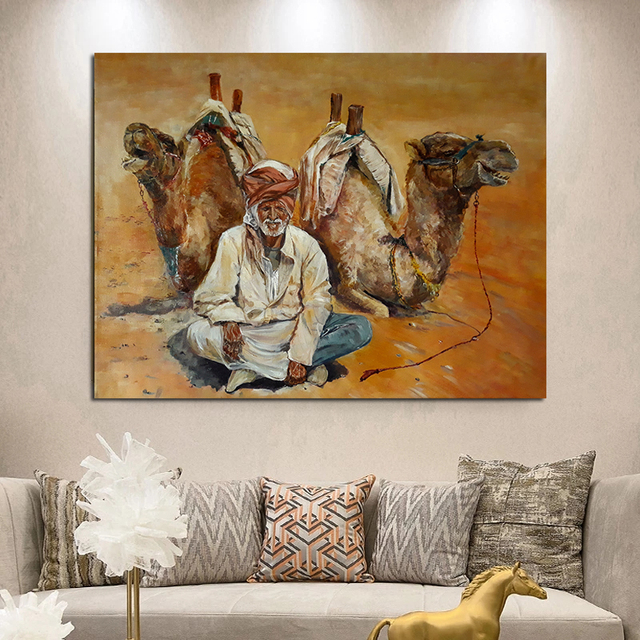 Obraz na płótnie Pustynna ściana - plakaty i wydruki artystyczne, wielbłąd i człowiek, nocne widzenie, dekoracje ścienne - Wianko - 6