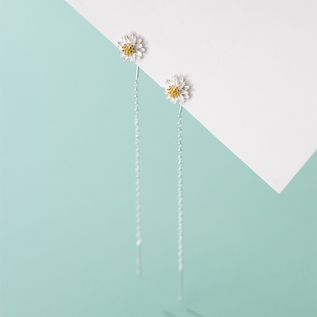 Kolczyki Sterling Silver Sweet Daisies TrustDavis dla kobiet – moda koreańska, długie linie uszne, elegancka biżuteria na imprezę (DA2430) - Wianko - 27