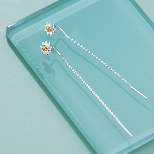 Kolczyki Sterling Silver Sweet Daisies TrustDavis dla kobiet – moda koreańska, długie linie uszne, elegancka biżuteria na imprezę (DA2430) - Wianko - 26