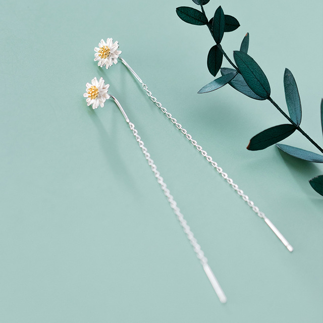 Kolczyki Sterling Silver Sweet Daisies TrustDavis dla kobiet – moda koreańska, długie linie uszne, elegancka biżuteria na imprezę (DA2430) - Wianko - 25