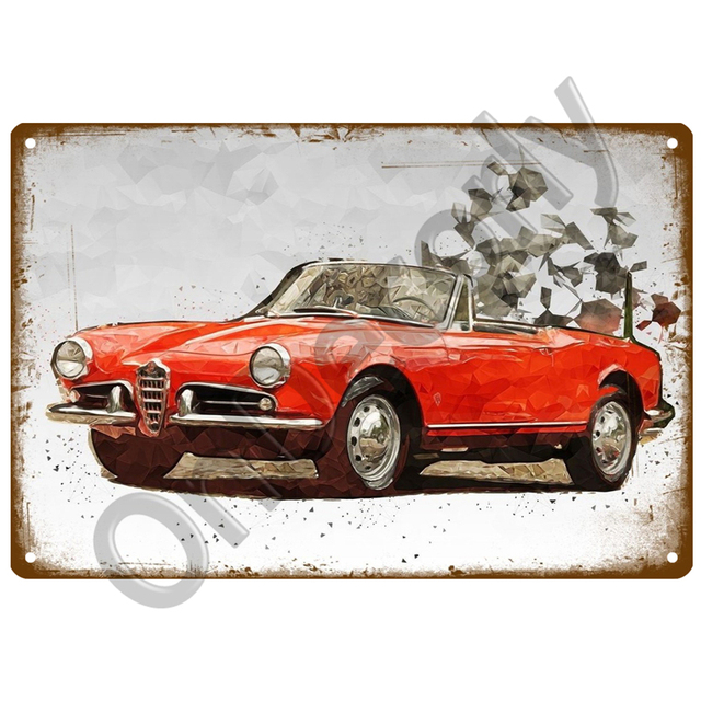 Retro Metalowa Tablica Alfa Romeo Serwis - Znak Garażowy w Stylu Vintage, Dekoracja Ścienna, Plakat Płyty Człowieka Jaskini, Sfatygowany Szykowny - Tablice i Znaki - Wianko - 22