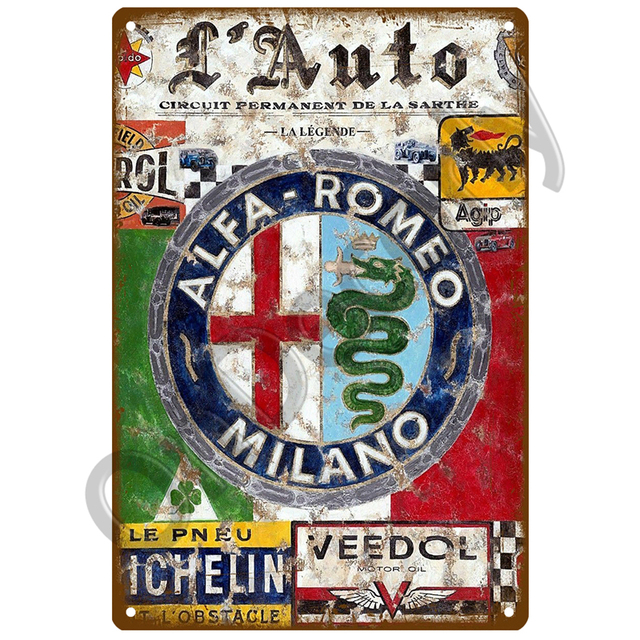 Retro Metalowa Tablica Alfa Romeo Serwis - Znak Garażowy w Stylu Vintage, Dekoracja Ścienna, Plakat Płyty Człowieka Jaskini, Sfatygowany Szykowny - Tablice i Znaki - Wianko - 4