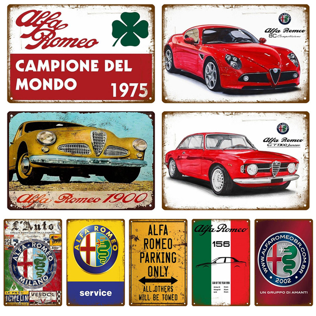 Retro Metalowa Tablica Alfa Romeo Serwis - Znak Garażowy w Stylu Vintage, Dekoracja Ścienna, Plakat Płyty Człowieka Jaskini, Sfatygowany Szykowny - Tablice i Znaki - Wianko - 2