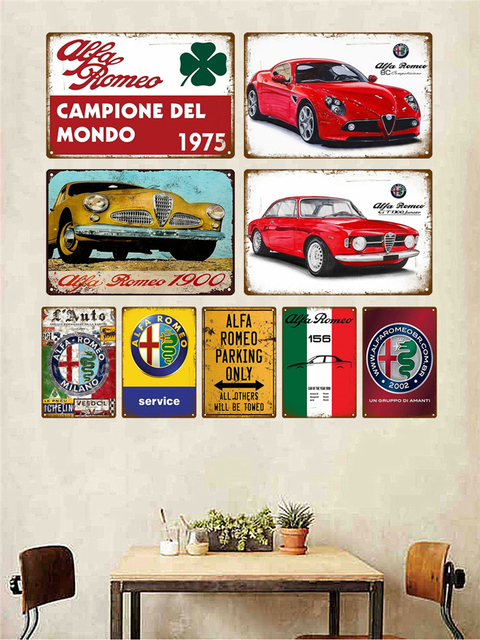 Retro Metalowa Tablica Alfa Romeo Serwis - Znak Garażowy w Stylu Vintage, Dekoracja Ścienna, Plakat Płyty Człowieka Jaskini, Sfatygowany Szykowny - Tablice i Znaki - Wianko - 3